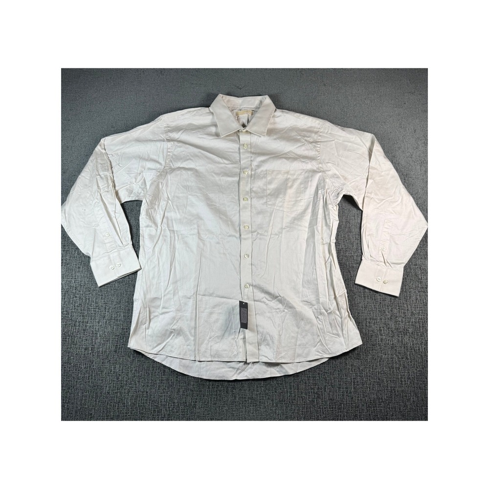 Michael Kors Mens Dress Shirt Cream Tan Long Sleeve Button Down 17.5 34/35 NWT